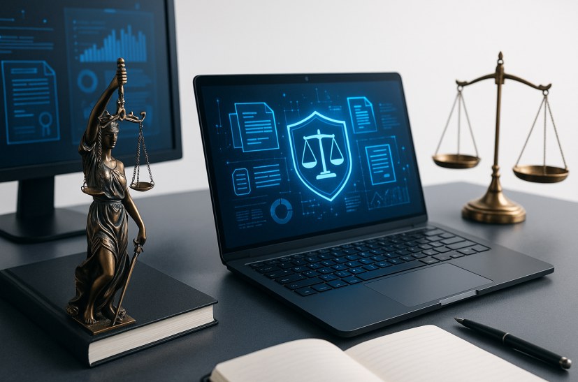 Modern legal office with digital media elements